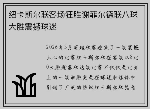 纽卡斯尔联客场狂胜谢菲尔德联八球大胜震撼球迷